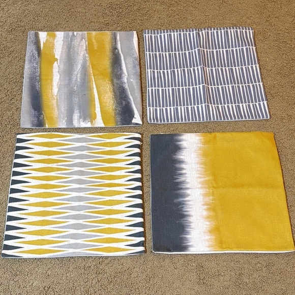 Set Of 4 Outdoor Throw Pillow Covers Waterproof 17x 17 Zip Yellow Grey Geometric - Picture 1 of 11
